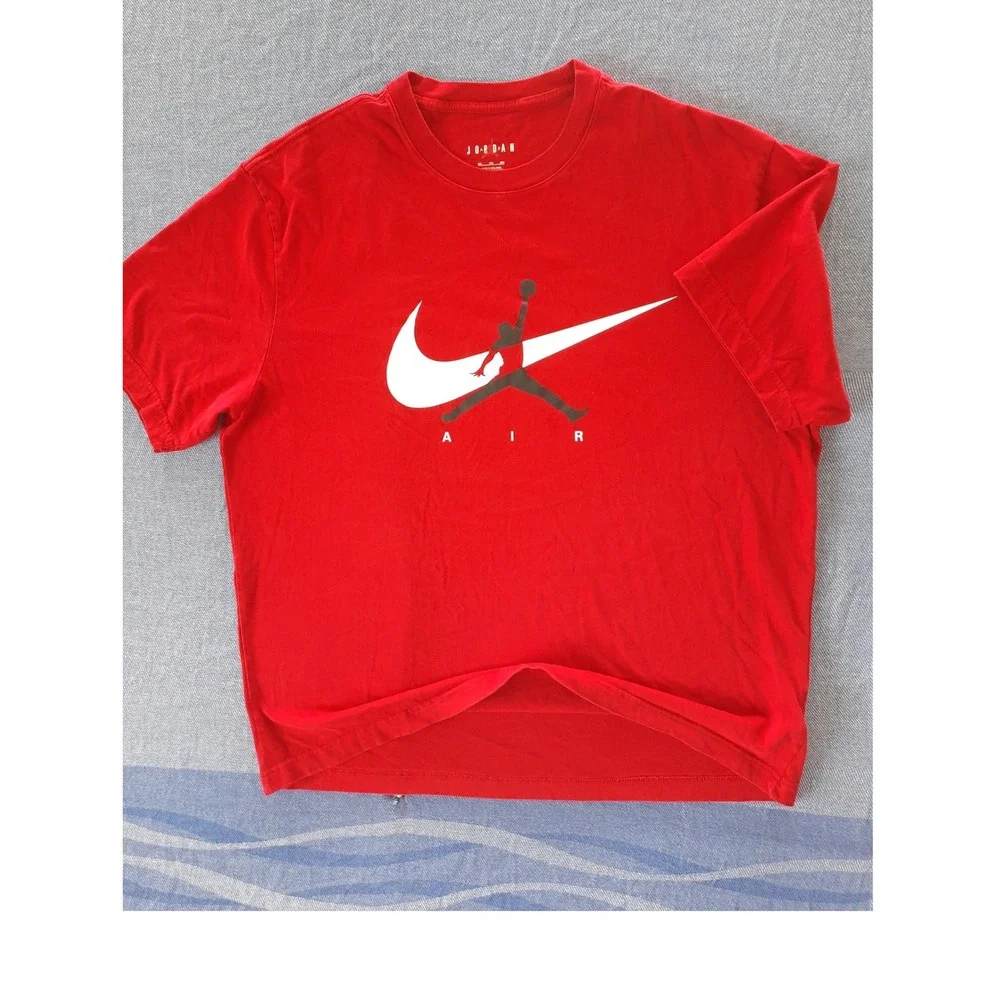 Jordan Air Mens XXL Red Graphic T-Shirt Nike Swoosh Jumpman Short Sleeve Cotton